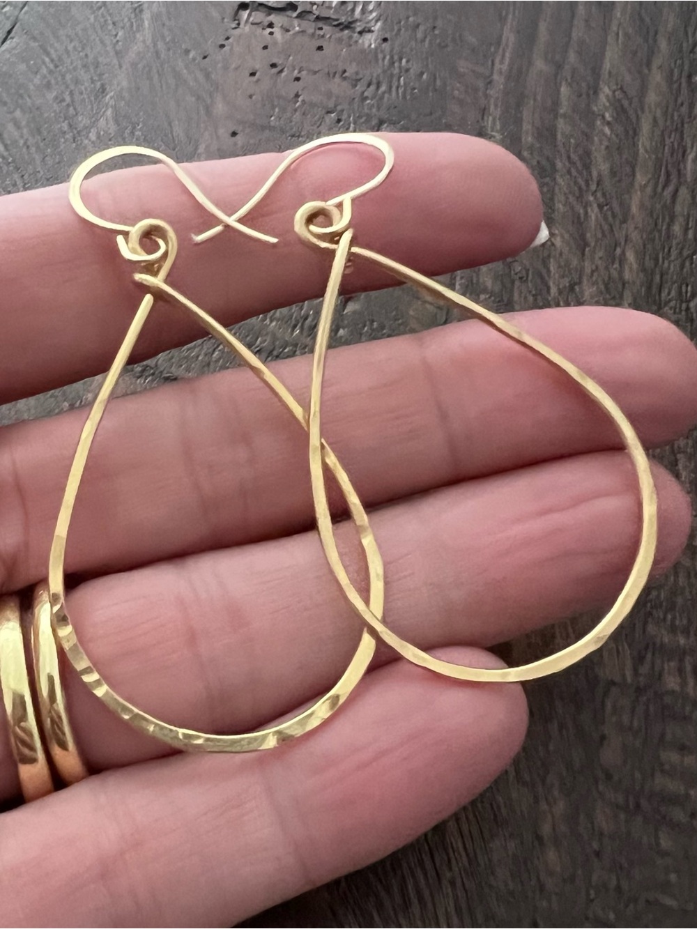 Handcrafted Hammered Gold Tone Teardrop Dangle Earrings